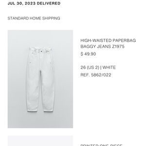 Zara White High-Waisted Paperbag Jeans